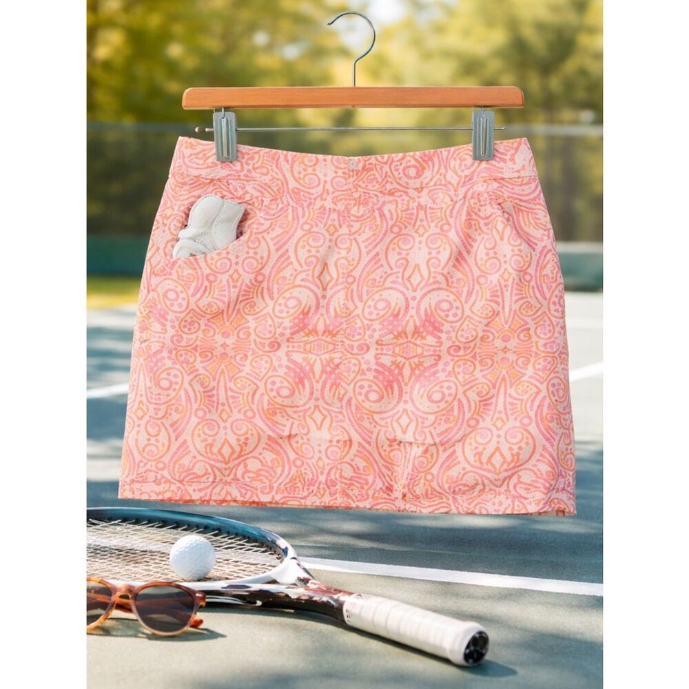 Adidas Climacool Golf Skort Orange White Print Sporty Preppy Women 4
